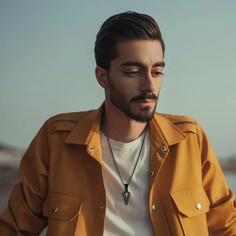 Vnox Gothic Viking Spear ανδρικό κολιέ, μαύρο ανοξείδωτο ατσάλι Tribal Arrow Wolf Horus Eyes Anka Cross μενταγιόν, πανκ κοσμήματα