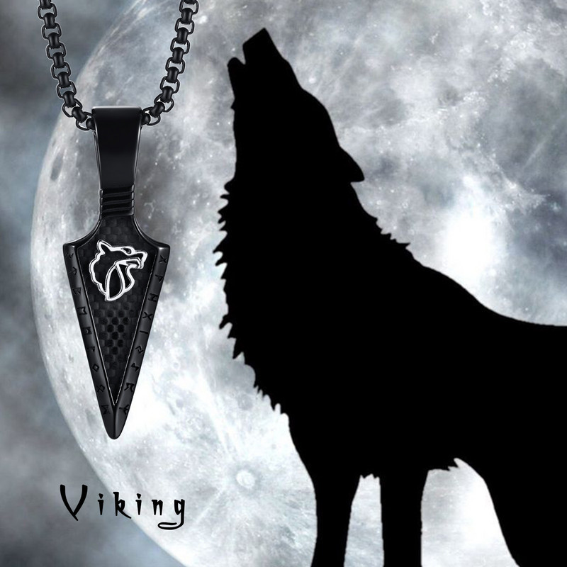 Vnox Gothic Viking Spear ανδρικό κολιέ, μαύρο ανοξείδωτο ατσάλι Tribal Arrow Wolf Horus Eyes Anka Cross μενταγιόν, πανκ κοσμήματα