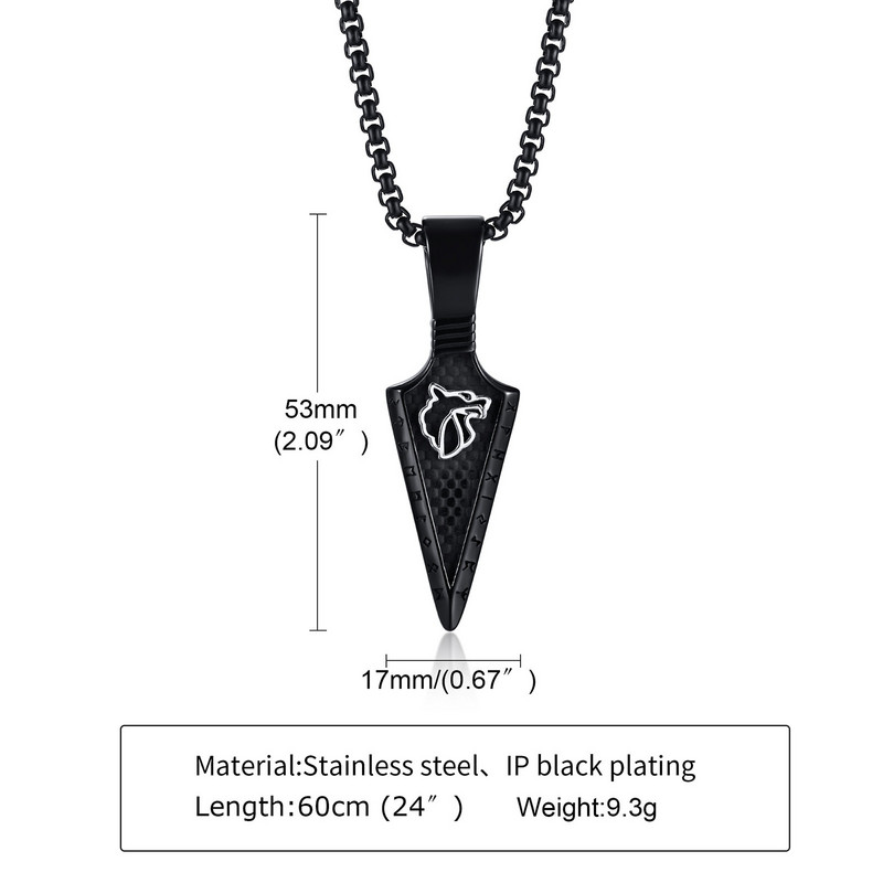 Vnox Gothic Viking Spear ανδρικό κολιέ, μαύρο ανοξείδωτο ατσάλι Tribal Arrow Wolf Horus Eyes Anka Cross μενταγιόν, πανκ κοσμήματα