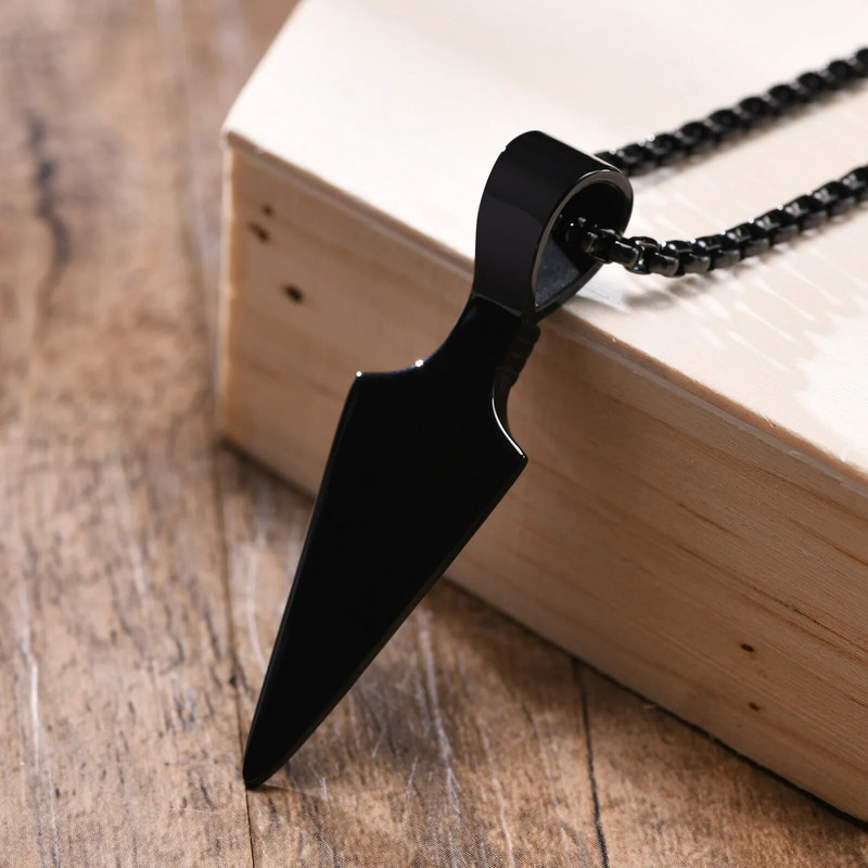 Vnox Gothic Viking Spear ανδρικό κολιέ, μαύρο ανοξείδωτο ατσάλι Tribal Arrow Wolf Horus Eyes Anka Cross μενταγιόν, πανκ κοσμήματα