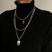 Nauji madingi daugiasluoksniai hiphopo ilgos grandinės karoliai moterims, vyrai, papuošalai, dovanos, raktai kryžiaus pakabukų karolių priedai