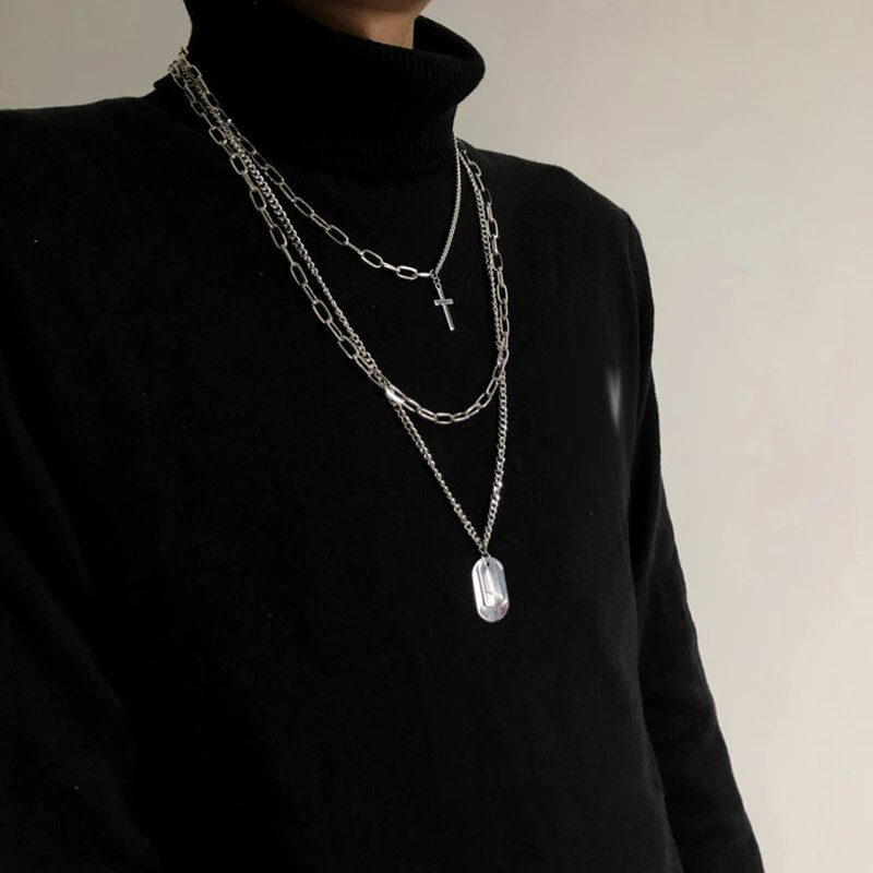 Nauji madingi daugiasluoksniai hiphopo ilgos grandinės karoliai moterims, vyrai, papuošalai, dovanos, raktai kryžiaus pakabukų karolių priedai