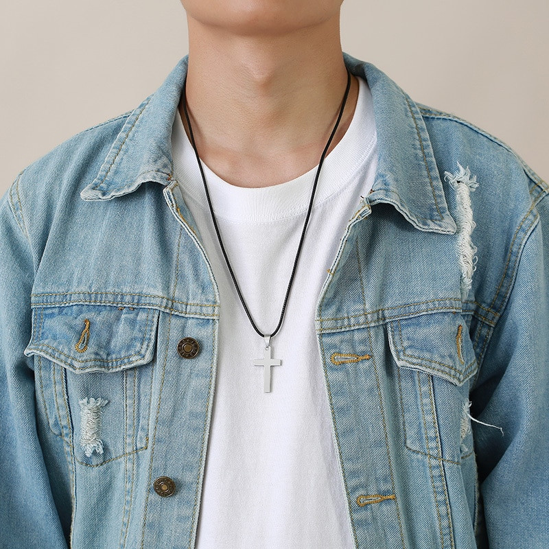 Vnox Jednostavne obične ogrlice s privjescima s križem i molitvom za muškarce, antialergijski nakit s ovratnikom od nehrđajućeg čelika za vjersku vjeru