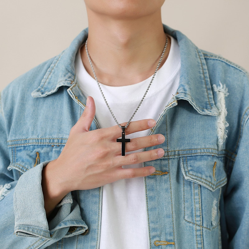 Vnox Jednostavne obične ogrlice s privjescima s križem i molitvom za muškarce, antialergijski nakit s ovratnikom od nehrđajućeg čelika za vjersku vjeru