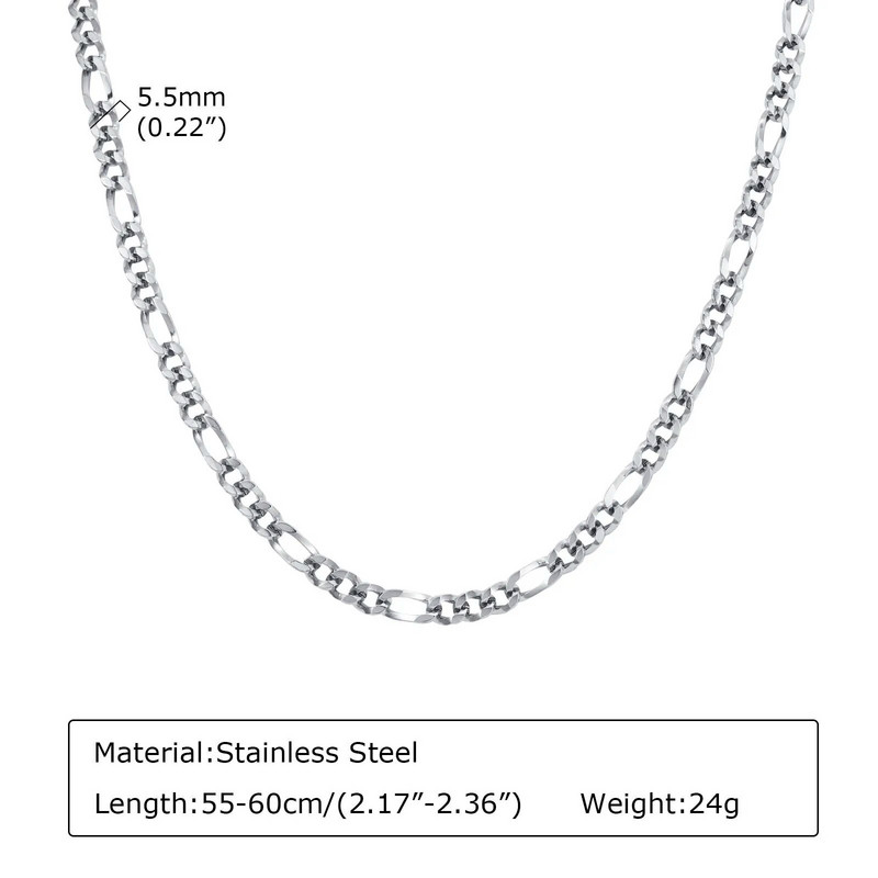 „Vnox Figaro“ grandinėlės karoliai moterims vyrams, 5,5 mm nerūdijančio plieno itališki papuošalai su apykakle