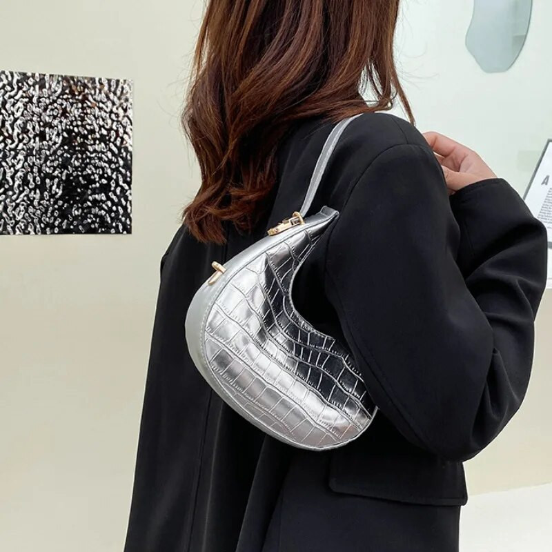 PU odinės moteriškos prabangios dizainerio rankinės piniginės 2023 m. mados vintažinis dvigubas užtrauktukas Half Moon Crescent Hobos pečių krepšiai