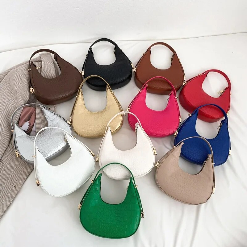 PU odinės moteriškos prabangios dizainerio rankinės piniginės 2023 m. mados vintažinis dvigubas užtrauktukas Half Moon Crescent Hobos pečių krepšiai