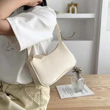 Нови дамски чанти от PU кожа Едноцветна чанта за подмишниците Модна чанта за рамо под мишниците Изчистен дизайн Малки чанти за рамо за момичета