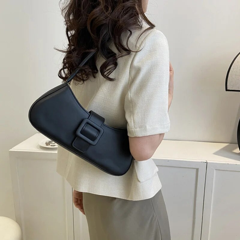 Modne dizajnerske torbe Ženska torba na rame Jednostavan stil od čvrste PU kože Ženske torbe ispod pazuha