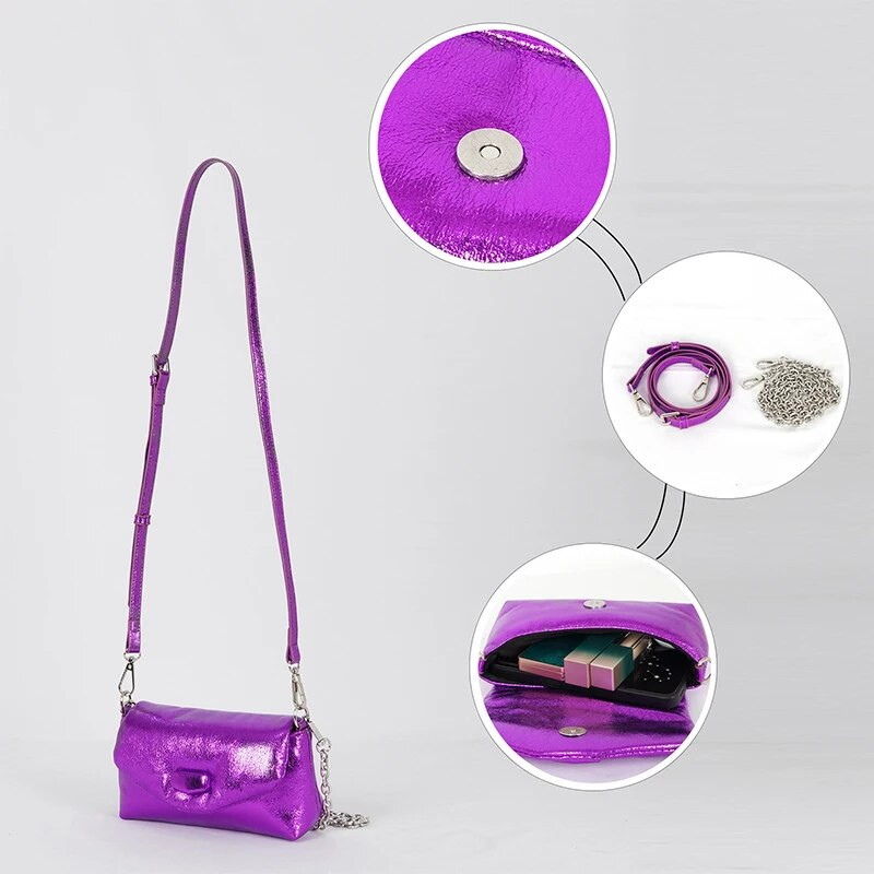 Πολυτελής μάρκα Pu Crossbody Τσάντα Γυναικεία Σχεδιαστής Απλή Δερμάτινη Αλυσίδα Γυναικεία Τσάντα ώμου Μασίφ μεταλλική τσάντα άνεμος Μικρή Γυναικεία τσάντα