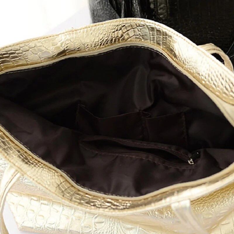Prekės ženklo mada Laisvalaikio moterų pečių krepšiai Sidabrinė Auksinė Juoda Krokodilo rankinė PU Oda Moteriškas didelis krepšys Moterų rankinės Sac