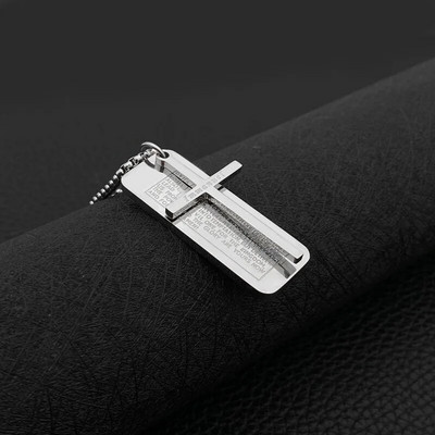 Aukštos kokybės krikščionių kryžiaus Biblijos vyrų pakabukų karoliai kariniai šunų žymekliai nerūdijančio plieno karoliai, religiniai maldos papuošalai