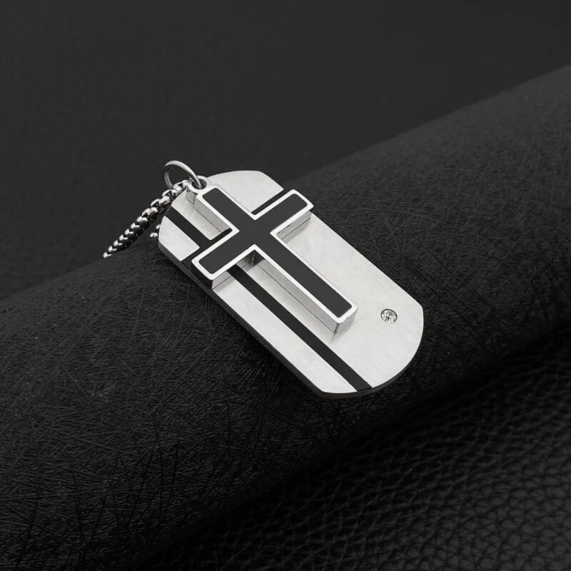 Aukštos kokybės krikščionių kryžiaus Biblijos vyrų pakabukų karoliai kariniai šunų žymekliai nerūdijančio plieno karoliai, religiniai maldos papuošalai