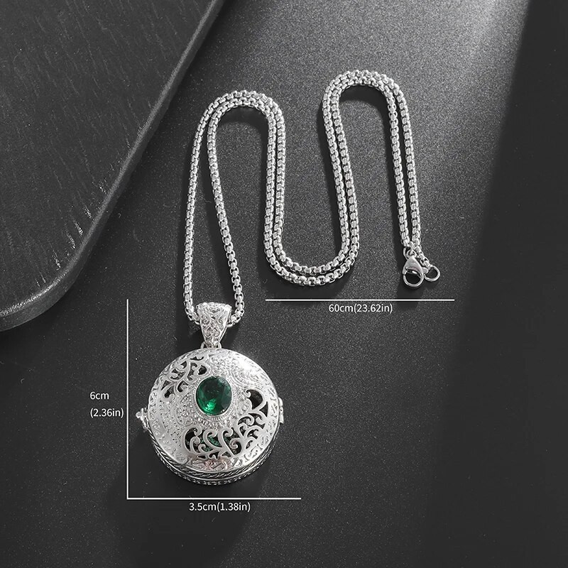 Klasikinis „Gawu Box“ inkrustuotas žalio akmens pakabukas karoliai, atidaromas aromaterapinis pakabukas, moteriški madingi papuošalai