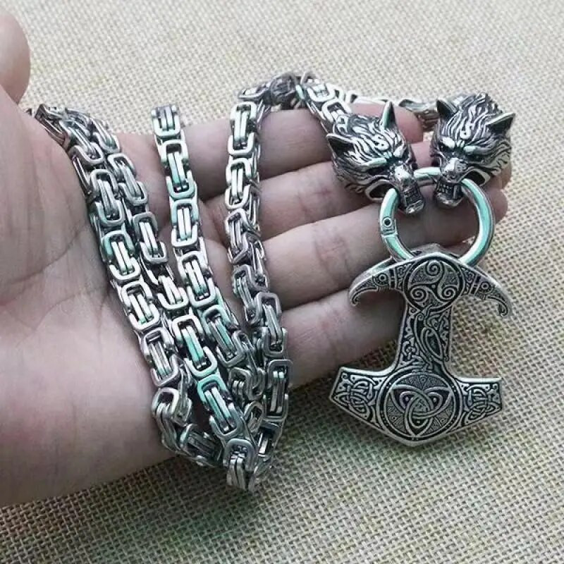 Skandināvu mitoloģija Ķeltu Tora kulons ar āmuru vikings Odinas vilks, bizantiešu ķēde, nerūsējošā tērauda kaklarota, vīriešu panka rotaslietas