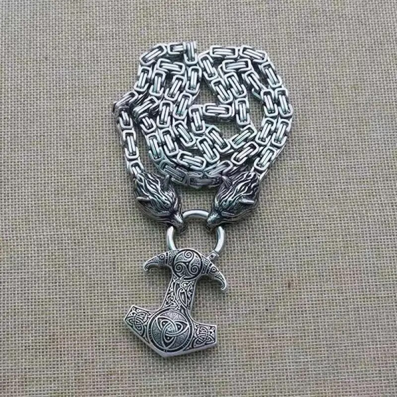 Skandināvu mitoloģija Ķeltu Tora kulons ar āmuru vikings Odinas vilks, bizantiešu ķēde, nerūsējošā tērauda kaklarota, vīriešu panka rotaslietas