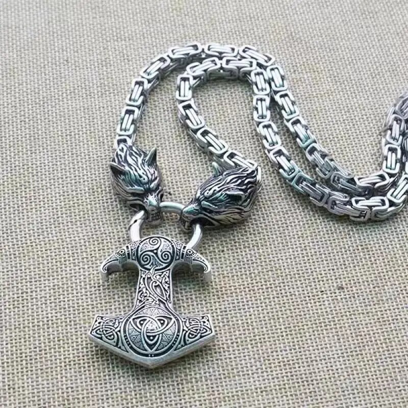 Skandināvu mitoloģija Ķeltu Tora kulons ar āmuru vikings Odinas vilks, bizantiešu ķēde, nerūsējošā tērauda kaklarota, vīriešu panka rotaslietas