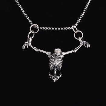 Creative Crucifixion Skull Pendant Мъжко колие Пънк Хип Хоп Сребърен цвят Половината тяло Скелет Висяща висулка Бижута Подарък