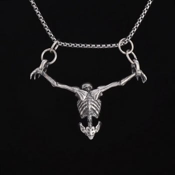 Creative Crucifixion Skull Pendant Мъжко колие Пънк Хип Хоп Сребърен цвят Половината тяло Скелет Висяща висулка Бижута Подарък