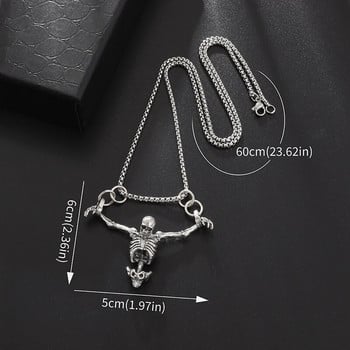 Creative Crucifixion Skull Pendant Мъжко колие Пънк Хип Хоп Сребърен цвят Половината тяло Скелет Висяща висулка Бижута Подарък