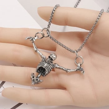 Creative Crucifixion Skull Pendant Мъжко колие Пънк Хип Хоп Сребърен цвят Половината тяло Скелет Висяща висулка Бижута Подарък