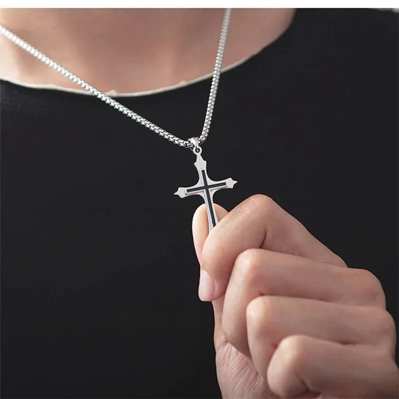 Kreativna ogrlica s križem od nehrđajućeg čelika, vjerska vjera, amulet, privjesak, hip hop ogrlice za muškarce, križ, nakit, poklon