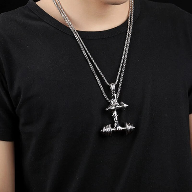 Šarm Fitness Gym Bodybuilding Sport Dumbbell Uteg Ogrlice s privjescima za muškarce Žene Sport Moda Uže Choker nakit