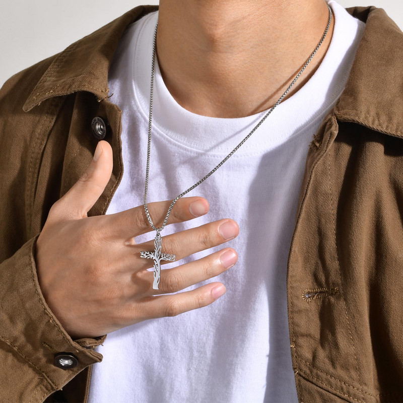 Vnoxi unikaalsed õõnsad elupuu kaelakeed meestele, roostevabast terasest ripatspalve ripats Religioosne krae kingitus Ehted