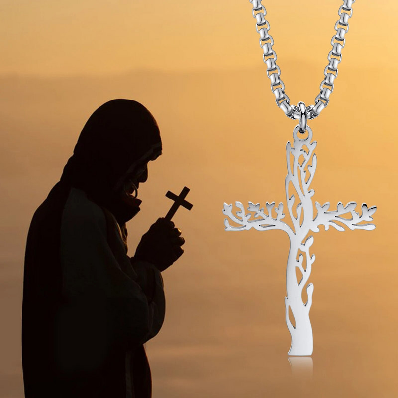 Vnoxi unikaalsed õõnsad elupuu kaelakeed meestele, roostevabast terasest ripatspalve ripats Religioosne krae kingitus Ehted