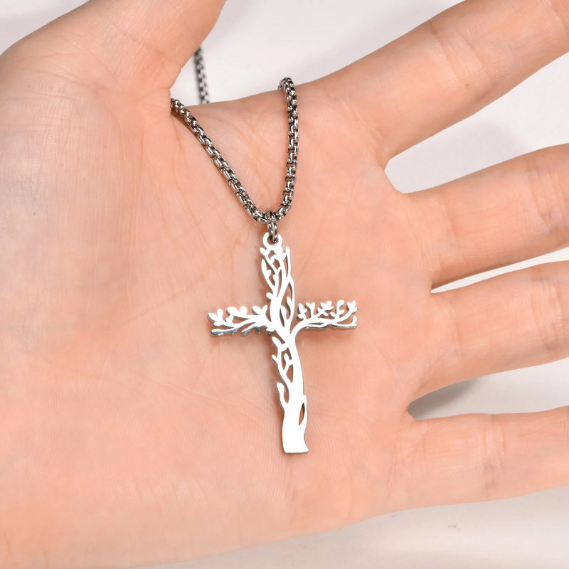 Vnoxi unikaalsed õõnsad elupuu kaelakeed meestele, roostevabast terasest ripatspalve ripats Religioosne krae kingitus Ehted