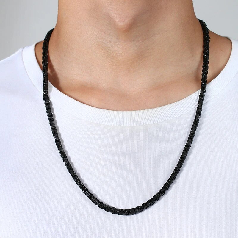 Vnox 4 mm kvadratiniai bizantiški kaklo karoliai vyrams nerūdijančio plieno pankroko vyriški papuošalai 24 coliai