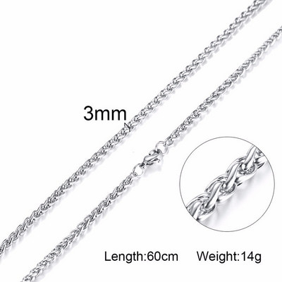 „Vnox“ 3–7,4 mm „Spiga Links“ tonas nerūdijančio plieno kviečių grandinės, vyriškos 24 colių karoliai