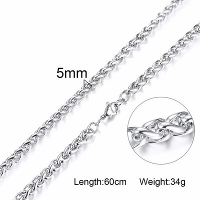 „Vnox“ 3–7,4 mm „Spiga Links“ tonas nerūdijančio plieno kviečių grandinės, vyriškos 24 colių karoliai