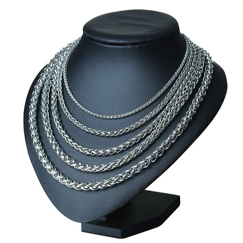 „Vnox“ 3–7,4 mm „Spiga Links“ tonas nerūdijančio plieno kviečių grandinės, vyriškos 24 colių karoliai