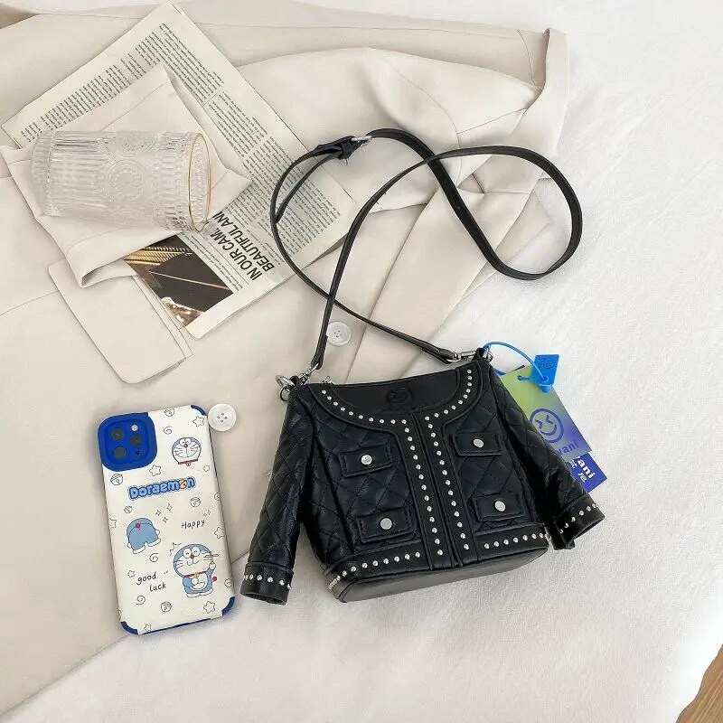 Μόδα Προσωποποιημένη Γυναικεία Δημιουργική Τσάντα Μπουφάν Μαύρο Χρώμα Παλτό Σχήμα Νεωτερισμού Διαμαντένια δικτυωτή αλυσίδα Μίνι τσάντα