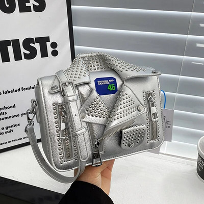 Γυναικεία τσάντα σε στυλ Punk Fashion Τσάντα ώμου Σχέδιο μπουφάν Τσάντα ώμου Γυναικεία τσάντα Πορτοφόλι Σχεδιαστής Πολυτελής Τσάντα χιαστί