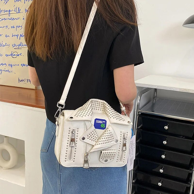 Γυναικεία τσάντα σε στυλ Punk Fashion Τσάντα ώμου Σχέδιο μπουφάν Τσάντα ώμου Γυναικεία τσάντα Πορτοφόλι Σχεδιαστής Πολυτελής Τσάντα χιαστί