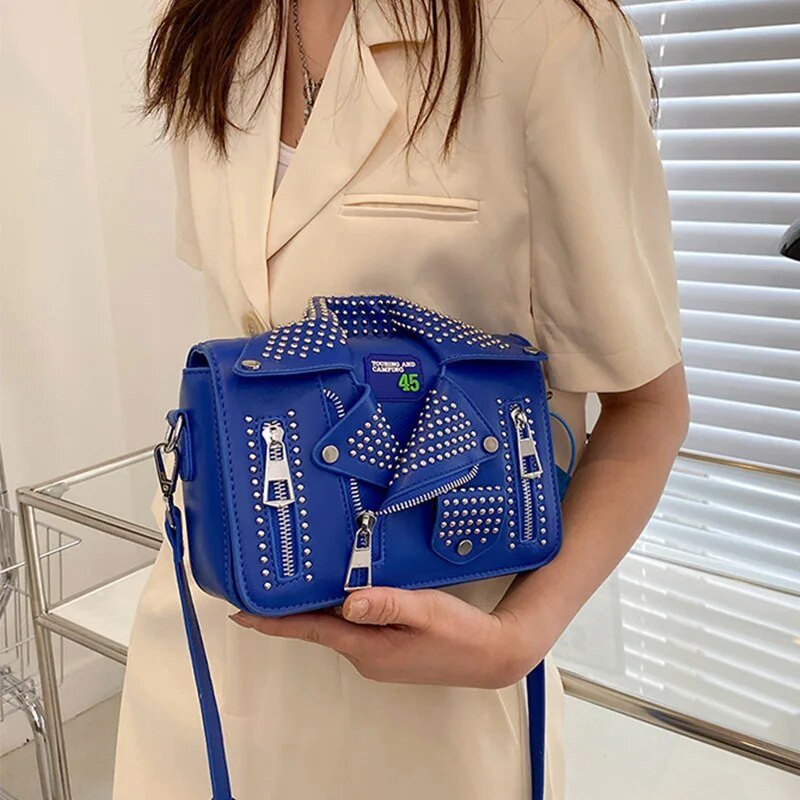 Γυναικεία τσάντα σε στυλ Punk Fashion Τσάντα ώμου Σχέδιο μπουφάν Τσάντα ώμου Γυναικεία τσάντα Πορτοφόλι Σχεδιαστής Πολυτελής Τσάντα χιαστί