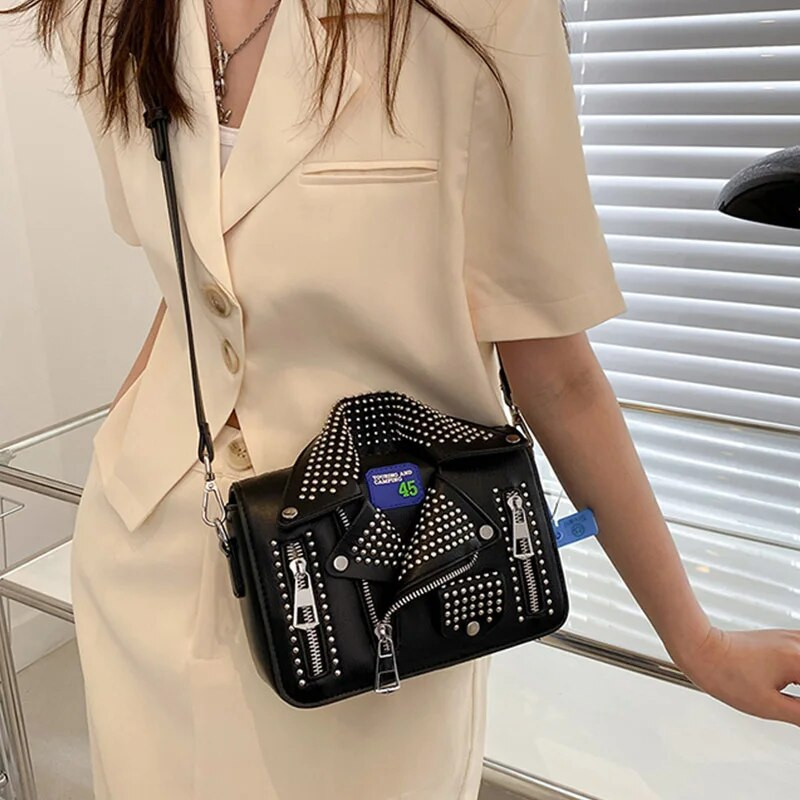 Γυναικεία τσάντα σε στυλ Punk Fashion Τσάντα ώμου Σχέδιο μπουφάν Τσάντα ώμου Γυναικεία τσάντα Πορτοφόλι Σχεδιαστής Πολυτελής Τσάντα χιαστί