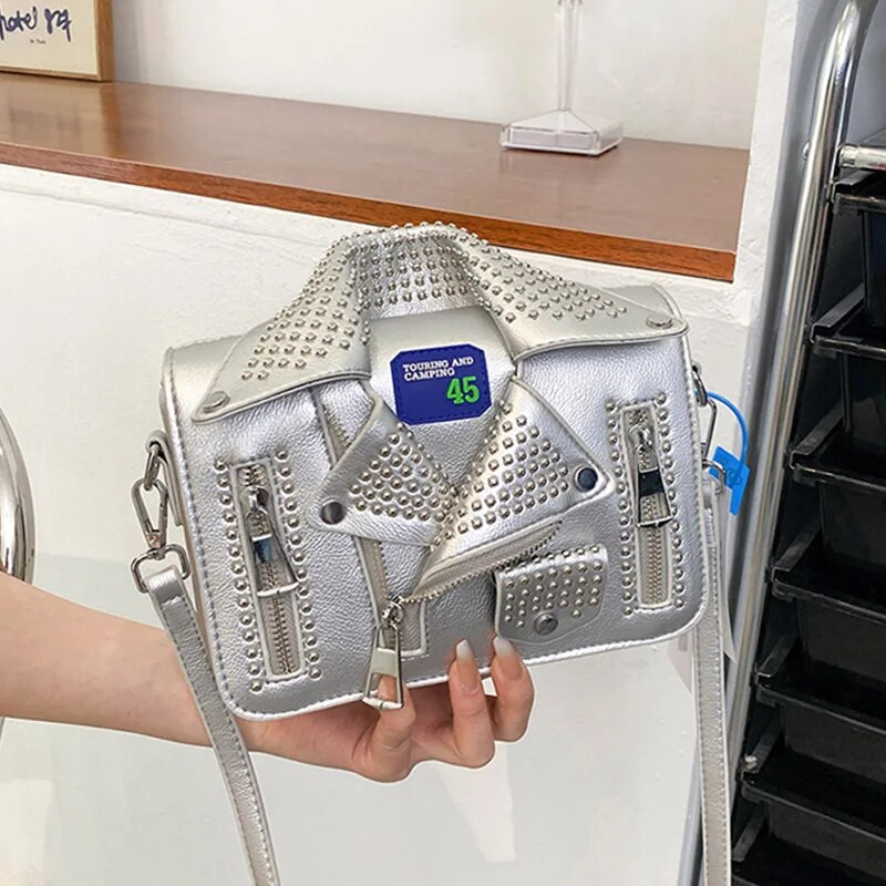 Γυναικεία τσάντα σε στυλ Punk Fashion Τσάντα ώμου Σχέδιο μπουφάν Τσάντα ώμου Γυναικεία τσάντα Πορτοφόλι Σχεδιαστής Πολυτελής Τσάντα χιαστί