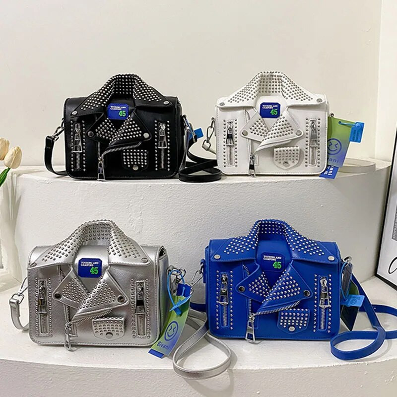 Γυναικεία τσάντα σε στυλ Punk Fashion Τσάντα ώμου Σχέδιο μπουφάν Τσάντα ώμου Γυναικεία τσάντα Πορτοφόλι Σχεδιαστής Πολυτελής Τσάντα χιαστί