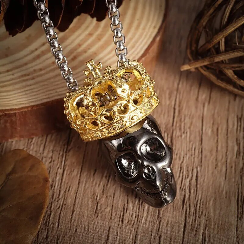 Gotikinis karaliaus kaukolės kryžiaus karūna pakabukas vintažinis karoliai vyrams pankų dviratininkas hiphopo roko Helovino papuošalai amuleto dovana