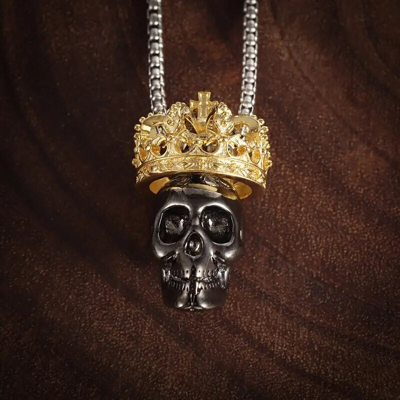 Gotikinis karaliaus kaukolės kryžiaus karūna pakabukas vintažinis karoliai vyrams pankų dviratininkas hiphopo roko Helovino papuošalai amuleto dovana