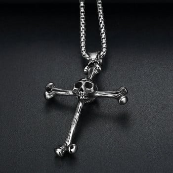 Винтидж готически метален кръст с висулка Колие за мъже Религиозна вяра Пънк хип хоп Златен цвят Череп Колие Бижута Подарък