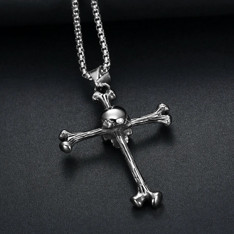Senovinis gotikinis metalinis kryžiaus kaklo pakabukas vyrams Religinio tikėjimo punk hiphopo aukso spalvos kaukolės karoliai papuošalai Dovana