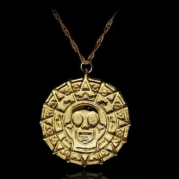 Аксесоари за филми Карибски Akg Пирати Ацтеки Златен цвят монета Колие Ретро Висулка Череп Пънк Хип Хоп Колие