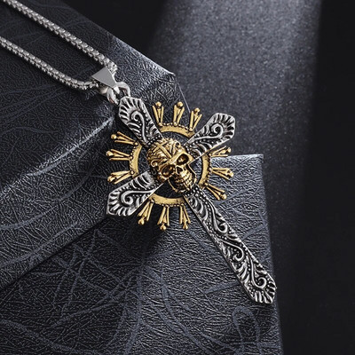 Filmų aksesuarai Karibai Akg Piratai Actekų aukso spalvos monetų karoliai Retro kaukolės pakabukas punk hiphopo karoliai