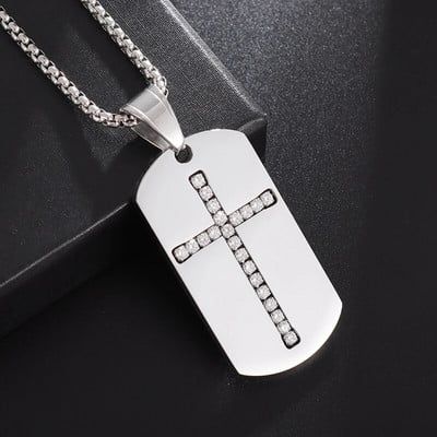 Pánsky módny vojenský zirkónový kríž z nehrdzavejúcej ocele lesklý prívesok náhrdelník kresťanský amulet šperky katolícky Ježiš náhrdelník