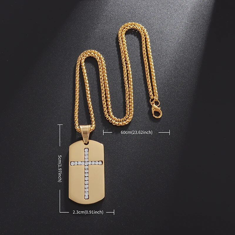 Pánsky módny vojenský zirkónový kríž z nehrdzavejúcej ocele lesklý prívesok náhrdelník kresťanský amulet šperky katolícky Ježiš náhrdelník
