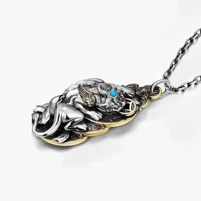 Gold Swallowing Beast Pixiu Κρεμαστό ρετρό έθνικ κολιέ Greedy Beast Αλυσίδα πουλόβερ για άνδρες και γυναίκες Κόσμημα τυχερών φυλακτών